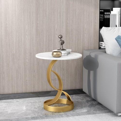 Light Luxury Corner Table Marble Side Table Nordic Living Room Sofa Side Table Movable Balcony Small Round Table Bedside Cabinet