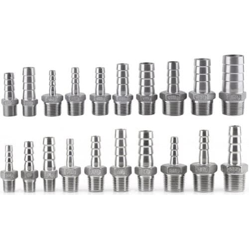 Stainless Steel Male BSP 1/8" 1/2" 1/4" 3/4" Thread Pipe Fitting Barb Hose Tail Connector 6mm to 25mm Tools Accessory