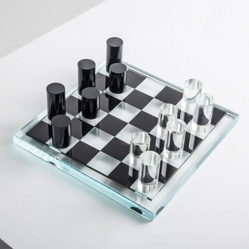 Modern Black And White Grid Crystal Glass International Chessboard Ornaments Living Room Home Desktop Decoration Art Matching