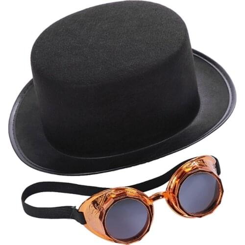 Steampunk Gothic Top Hat with Detachable Goggles Carnival Halloween Jazz Cap