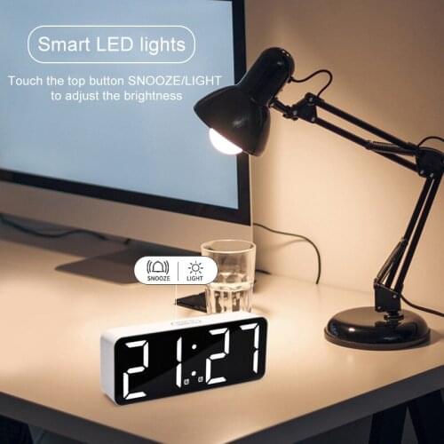LED Multifunctional Mirror Clock Digital Alarm Snooze Display Night LCD Light Table Desktop Battery Home Decor