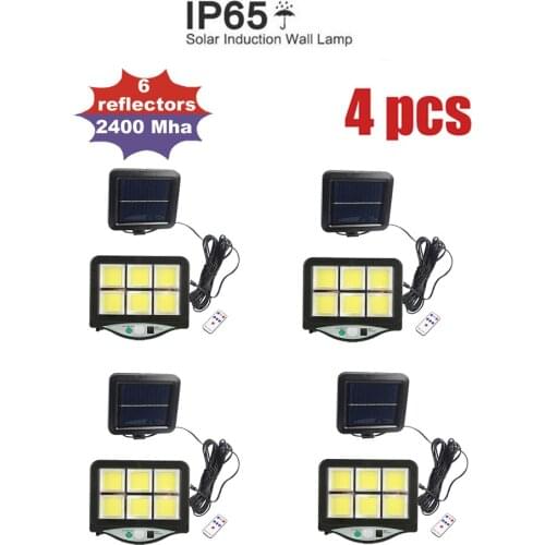 4pcs seperable Upgraded 120 LEDs Solar Light PIR Motion Sensor Remote Control IP65 Outdoor Solar garden Wall Street Lights Water