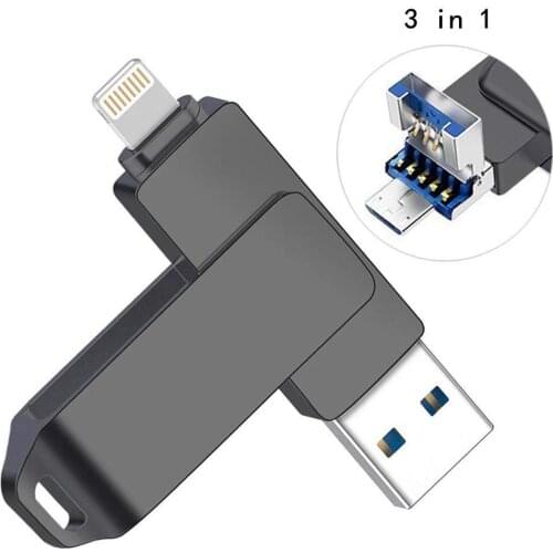 IPhone USB Flash Drive 256GB USB 3.0 Usb Stick 3 in 1 Memory Stick External Storage Pendrive Memory Devices for iPhone/Android