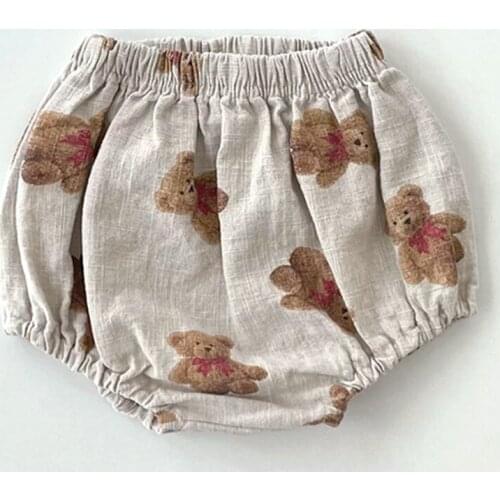 Vintage Linen Cotton Toddler Kids Clothes Summer Soft Breathable Unisex Baby Shorts Dot/plaid /cartoon Pattern Printing Shorts K