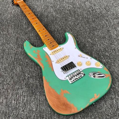 High-end custom 6-string hand-carved electric guitar retro green electric guitar real shot free delivery
