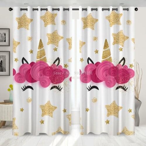 3D Cartoon Unicorn Curtain Custom Any Size Smile Blackout Shade Window Curtains Bed Room Living Room Office Hotel Cortinas