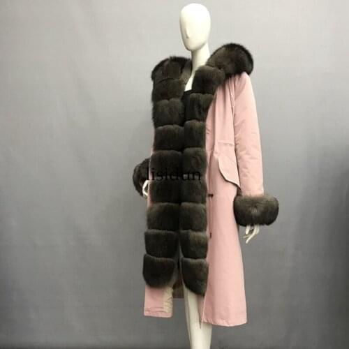 2019 Real fur coat fox parkas winter jacket coat women parka big real raccoon fur collar natural fox fur liner long outerwear