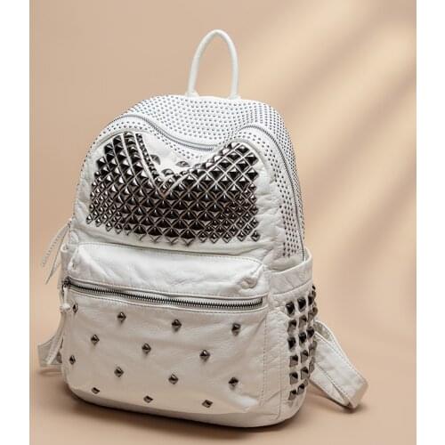Soft Leather Rivet Womens Backpacks Large Capacity Travel Back Pack New Ita Shoulder Bags White Bolsa Feminina 2021 Mochila