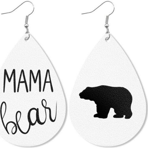 Mama Bear Print PU Leather Teardrop Earrings for Women Fashion Baseball Earrings Dreamcatcher Leather Earrings Mothers day Gift
