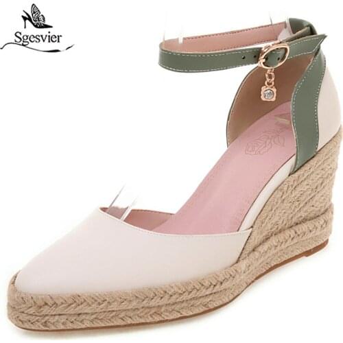 Sgesvier Summer 2019 Fashion Mary Jane Women Shoes High Heel Wedges White Black Party Office Ladies Shoes Pumps Women G561