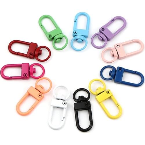 10 PCs Colorful Enamel Iron Based Alloy Keychain & Keyring Enamelled Swivel Lobster Clasp Keychain 34mm x 12mm For DIY Making