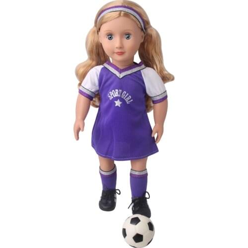 18 Inch American Doll Girls Clothes Summer Purple Sport Dress + Headband + Socks Newborn Suit Baby Toys Fit 43 Cm Boy Dolls c955