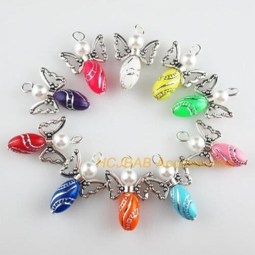 20 New Angel Charms Tibetan Silver Tone Mixed Acrylic Oval Pendants 18x27mm