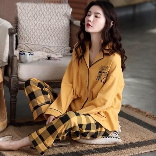 2020 Leisure Cotton Sleepwear Pyjamas Women Clothing Long Sleeve Tops Set Ladies Pijama Sets Night Suit Home Wear Big Size