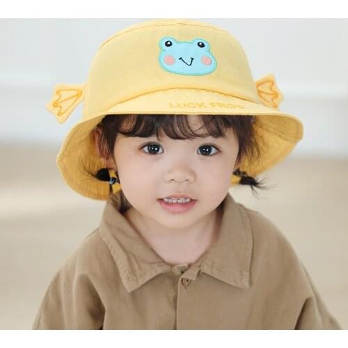 2021 Fisherman Hat Children Cute Girl Frog Pattern Popular Bucket Hat Pattern Baby Sun Hat Cotton 6-18 Months