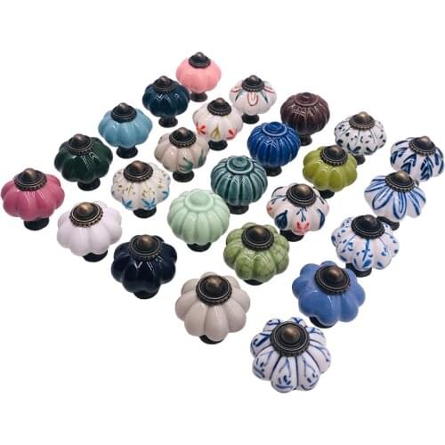 34mm Pumpkin Ceramic + zinc Cabinet Handles Vintage Kitchen Cupboard Door Pulls Drawer Knobs Fashion Furniture Handle Hardware