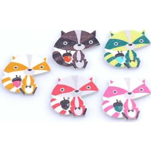 5colors Random Mixed Cute fox Painted Wooden Buttons Decorative Buttons For Sewing Scrapbooking Crafts 50pcs 32x30mm MT0962