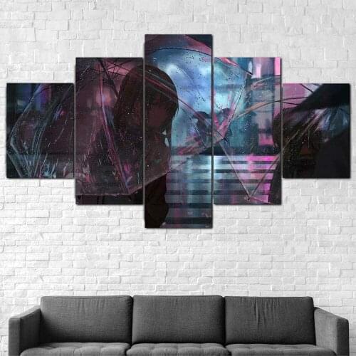 5 Piece Wall Art Canvas Anime Manga Figure Rainy Night Girl Posters And Pictures Modern Home Living Room Decoration Paintings