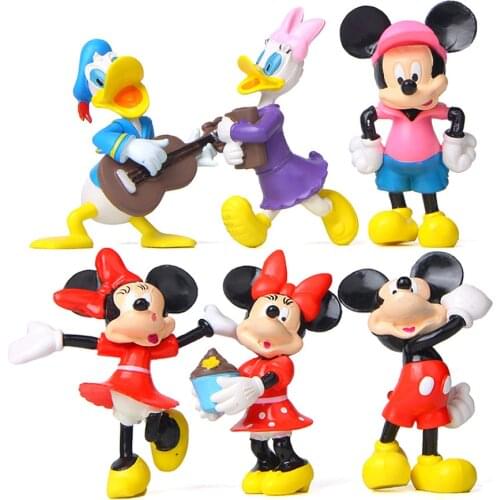 6 Models/sets of Guitar Modeling Cute Anime Mickey Mouse Toy Model Korean Version of Creative Minnie Action Figure Dolls