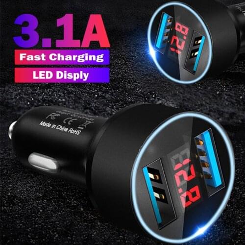 3.1A Car Charger Dual USB LED Display For Samsung Galaxy A71 Honor 10 Lite Xiaomi Mi 10T Pro Mobile Phone Charger Smart Charging