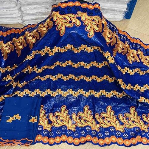 Bazin Riche Fabric Beautiful Design Broder Nigeria Fabric Embroidery Lace 5+2yards Scarf Blue For Wedding African Dress HLB105