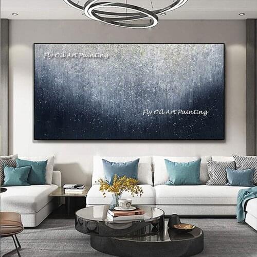 Big Abstract Canvas Painting Large Wall Art Blue Dots Handmade Living Room Decoration Dining Room Wall Art Pictures Home Decor