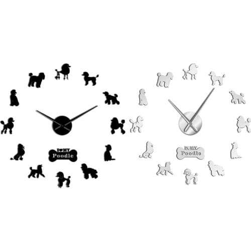 Poodle Big Hand Modern Wall Clock Poodle Dog Diy Giant Wall Clock Dining Room Wall Decor Poodle Mirror Effect Diy Large Wall Art