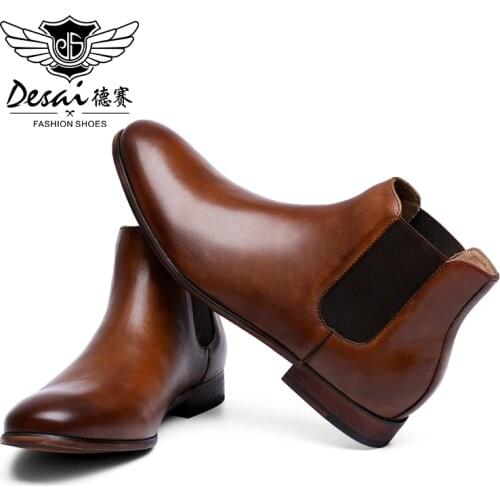 DESAI Wedding Gentleman High Quality Genuine Leather Shoes Mens Boots Chelsea Fashion Shoes For Men 2020 Brown Black Boots