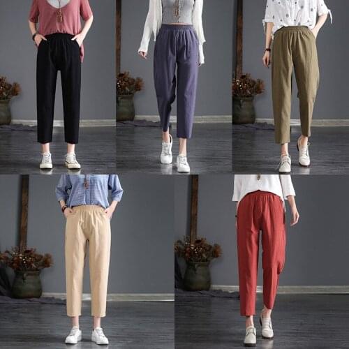 Wear cotton linen nine minutes of trousers for women spring and summer thin high waist loose straight trousers large size show t