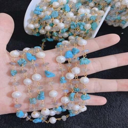 18K Gold chain,2020 New Diy Chain,Handmade Pearl Stone chain jewelry findings bracelet necklace Chain,5m/lot Beads Chain