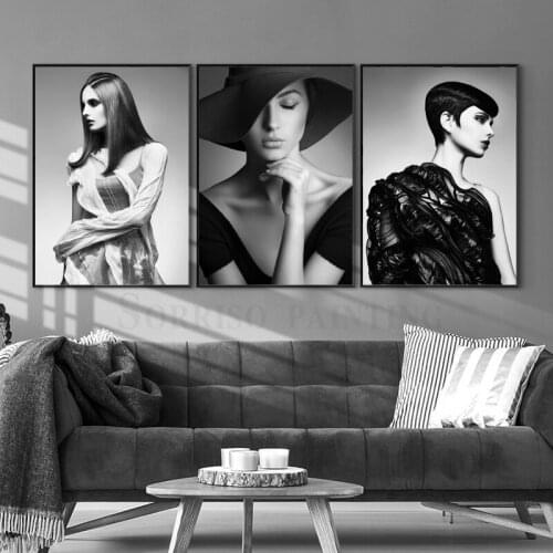Black And White Beauty Girls Canvas Painting Nordic Wall Art Modern Posters And Prints Pictures Living Room Home Hallway Decor