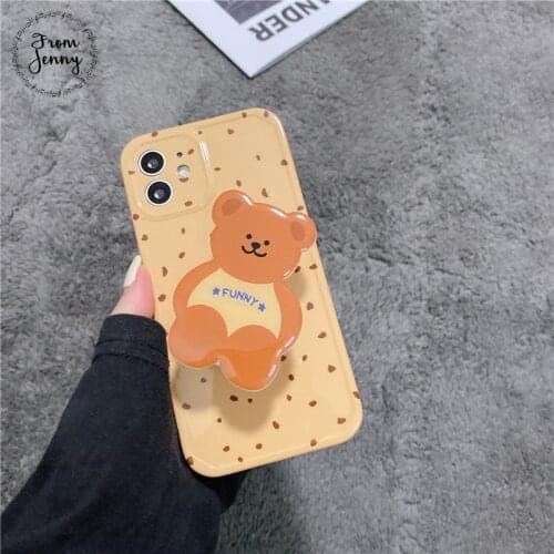 From Jenny Stereo Cute bear bracket iPhone 11Pro x xr xs max 12Pro/max 78 Plus mobile phone silicone protective shell