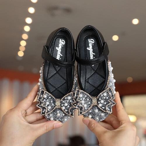 Kid Bowknot Pearl Dance Shoes Girl Rhinestone Mary Jane Shoe Summer Autumn Baby Child Casual Walk Non-slip Flat Shoe 21-36
