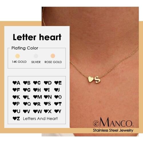 EManco gold stainless steel 316L initial necklace women chain choker DIY heart letter necklace for woman custom name jewelry