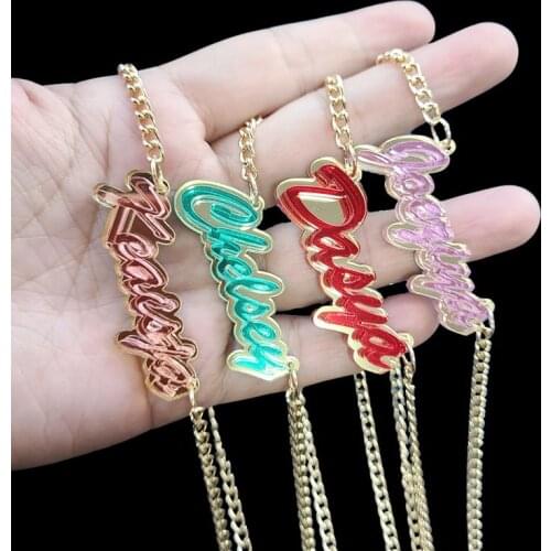 Customized Acrylic Laser cut Name Necklace Custom Personalized Cursive Font Initial Letter Choker Necklace Pendant Nameplate C3