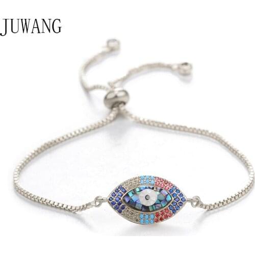 JUWANG 2020 New Fashion DIY Link Bracelet Jewelry Evil Eye Connector Charm Copper Adjustable Chain Bracelets For Women Gifts