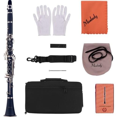 Muslady ABS 17-Key Clarinet Bb Flat with Carry Case Gloves Cleaning Cloth Mini Screwdriver Reed Case Woodwind Instrument