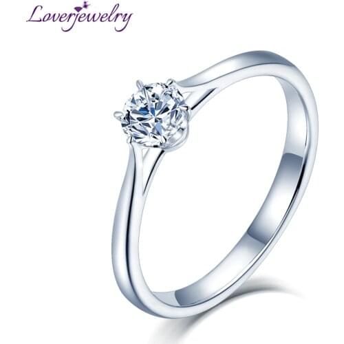 LOVERJEWELRY 14Kt Moissanite Rings Women Round Cut Natural Moissanite Lab Grown Diamond In White Gold For Female Engagement Gift