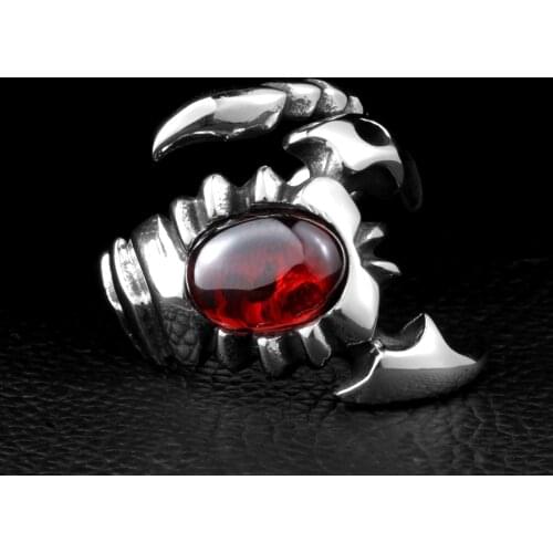 Stainless steel red stone black stone scorpion ring stainless steel men ring