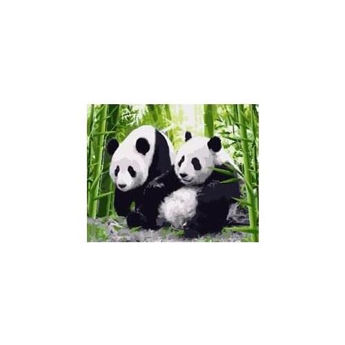MaHuaf-W818 Two clumsy Chinese pandas in the bamboo thickets animal picture painting by numbers canvas painting home decor