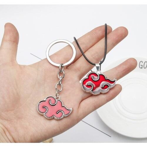 Metal Comics Cartoon Red-Cloud-Logo Keychain Keyring Pendant Akatsuki-Organization Necklaces For Fans Gift