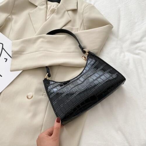 Fashion PU Leather Alligator Pattern Hobos Underarm Bag Ladies Vintage Solid Color Shoulder Bags For Women Elegant Lady Handbags