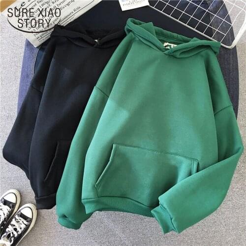 Solid 6 Colors Harajuku Sweatshirt Women Autumn New Streetwear Korean Fashion Thick Oversize Loose Hooded Coat Female Tops 11619