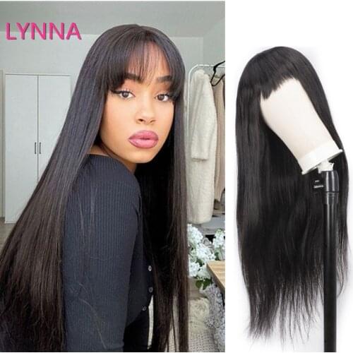 2021 New Machine Made Sew In Wig Human Hair Straight Wig Malaysian Straight Wig with Bang Natural Color For Women Glueless Wigs