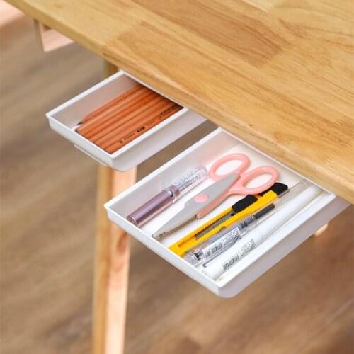 Plastic Storage Box Organizer for Cosmetics Kitchen Under Desk Drawer Desk Organizer Self-Adhesive Storage Container