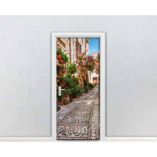 Hot Door Mural European Street Wall Door Sticker DIY Self-adhesive Waterproof Wallpaper Poste for Home Decoration Gift