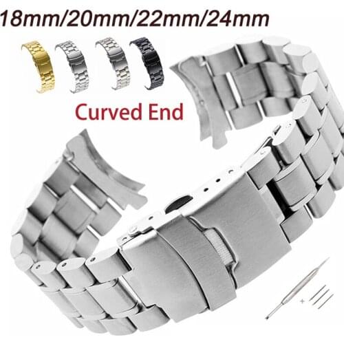 18mm 20mm 22mm 24mm Curved End Strap Solid Stainless Steel Band For Samsung Galaxy watch 3 46 Gear S3 Classic Orinary Wristband
