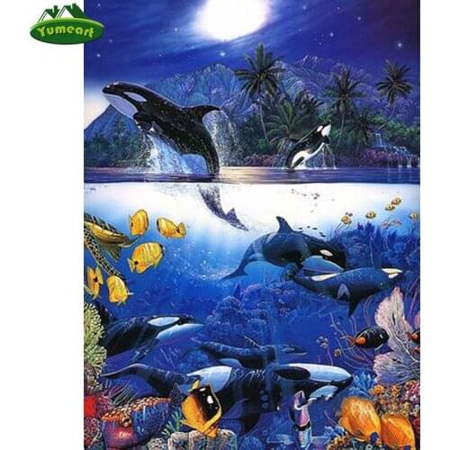 YUMEART Needlework DIY Diamond Embroidery Dolphin and Fish Square Diamond Painting Cross Stitch Undersea World Wall Sticker