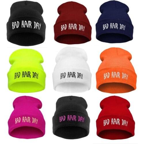 Bad Hair Day Embroidery Beanie Cap Men Women Casual Knitted Hat for Girls Warm Hip-Hop Unisex Hats