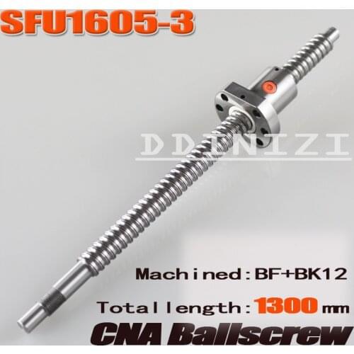 BallScrew SFU1605-3 1300mm ball screw C7 with 1605 flange single ball nut BK/BF12 end machined Woodworking Machinery Parts